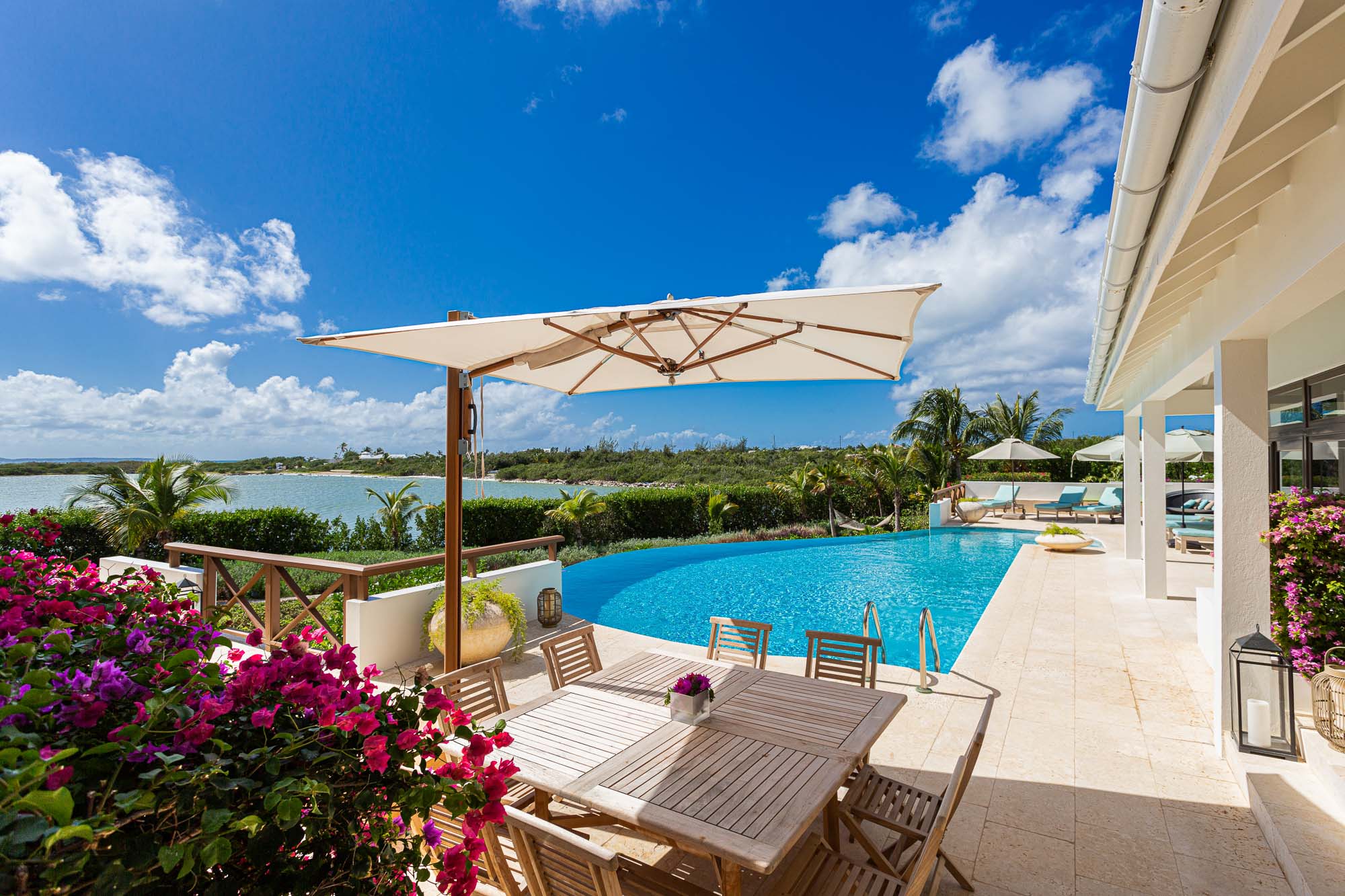 Outdoor terrace with lounge chairs